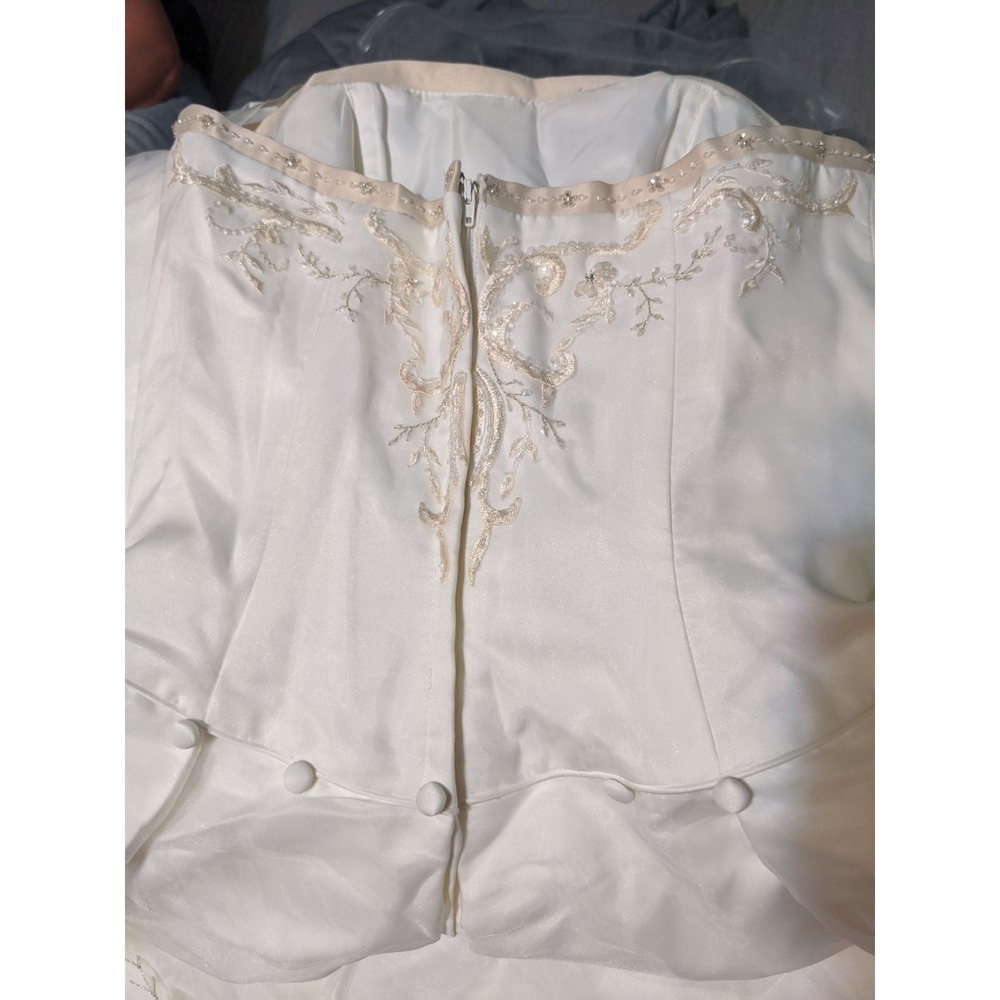 Michaelangelo Ivory Strapless Embroidered Wedding Dress 6 W/ 2 Veils & Petticoat - Picture 4 of 12